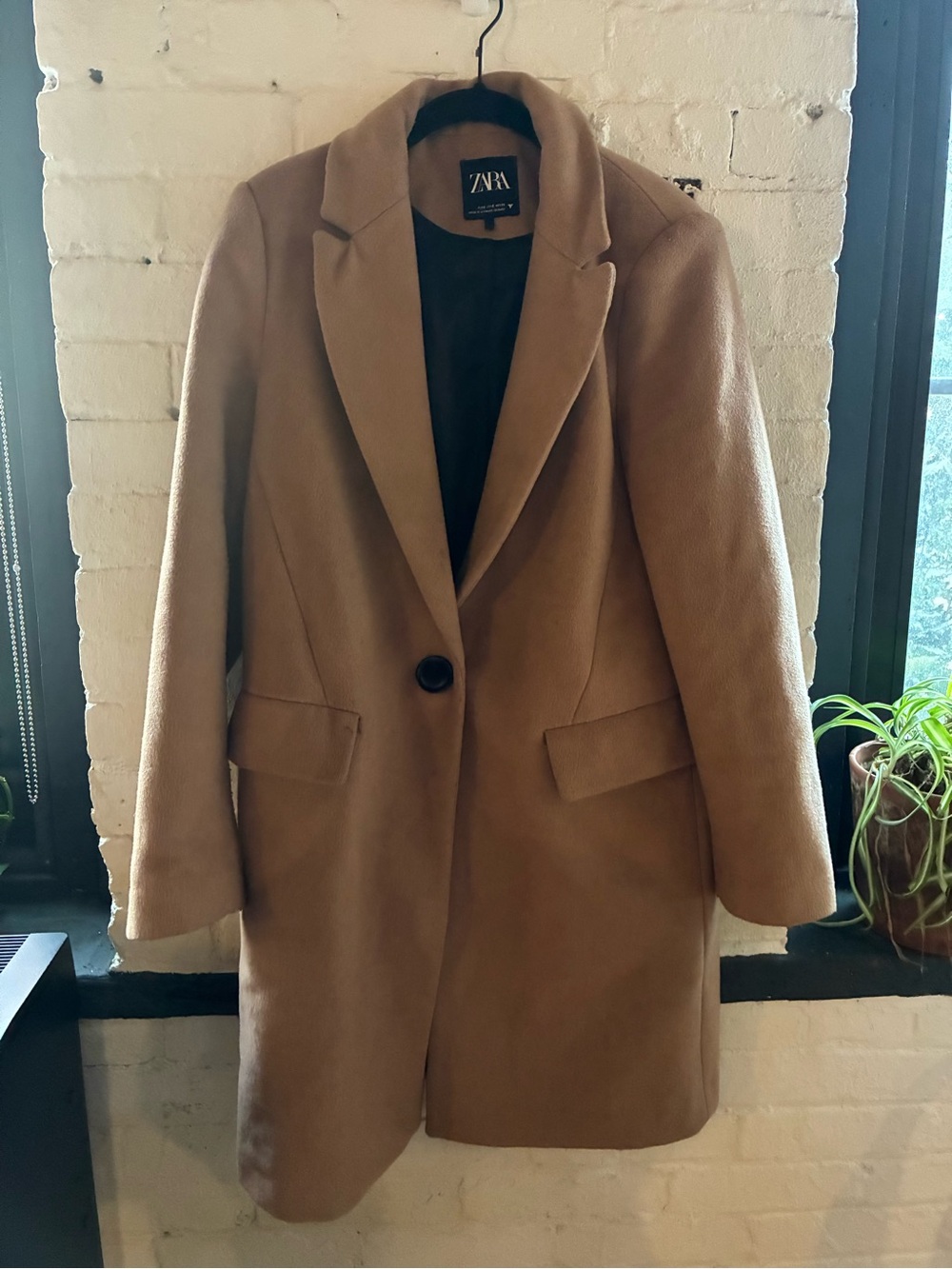 Zara Camel Single-Button Tailored Coat